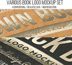 逼真的书标模型(烫金烫银)：Various Book Logo Mockup Set